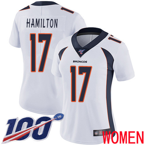 Women Denver Broncos #17 DaeSean Hamilton White Vapor Untouchable Limited Player 100th Season Football NFL Jersey